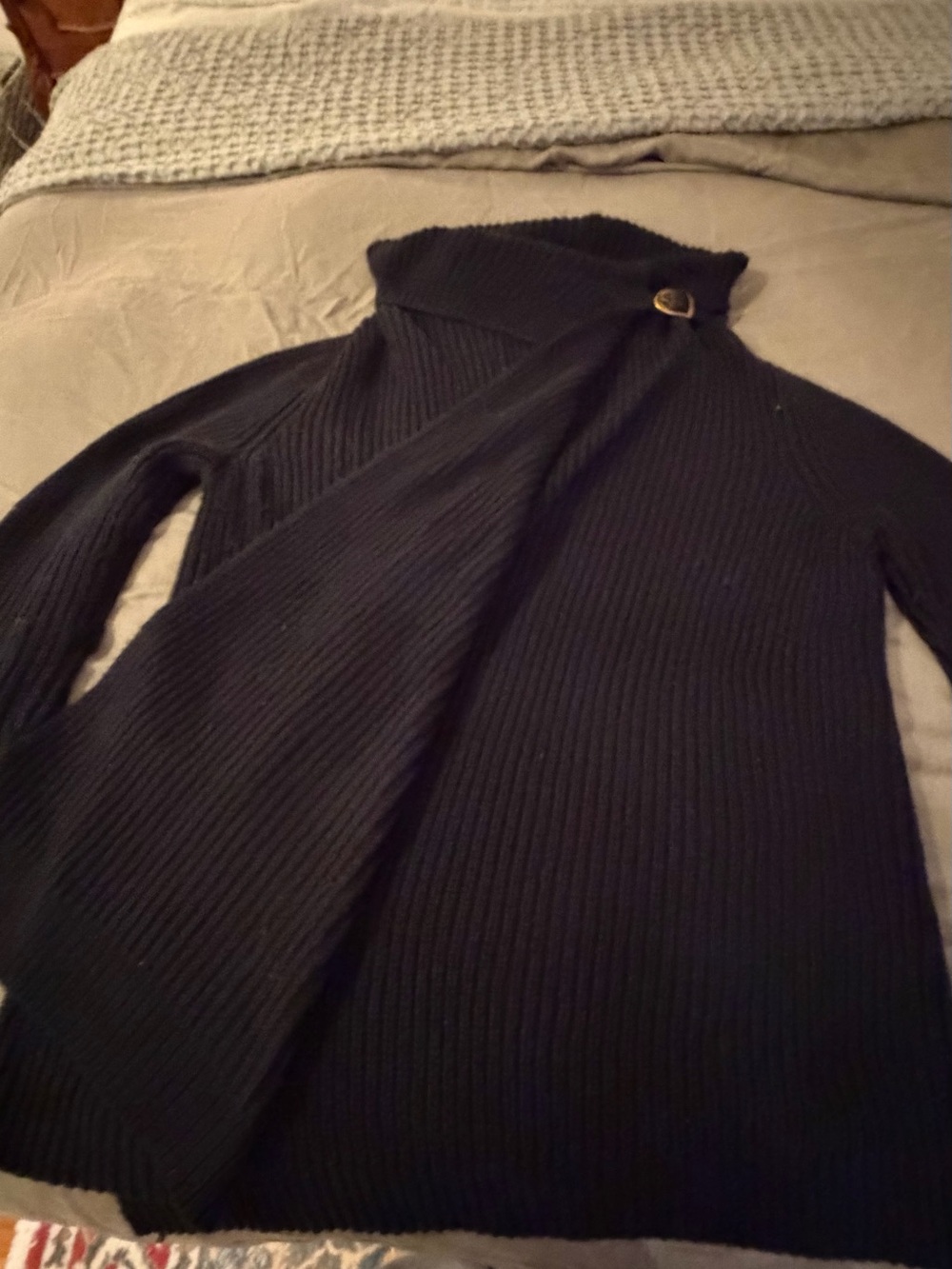 Polo Ralph Lauren Black Ribbed Turtleneck Sweater with Shawl Detail